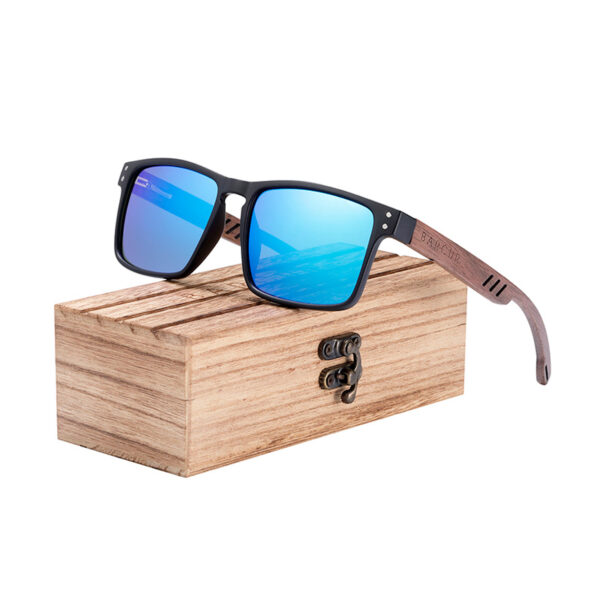 BARCUR – Γυαλιά Ηλίου Walnut Square Style Matte Black με Blue Polarized Φακό (4018)