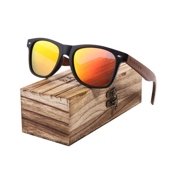 BARCUR - Γυαλιά Ηλίου Walnut Wayfarer Style Μαύρα με Πορτοκαλί Polarized Φακό (8700)