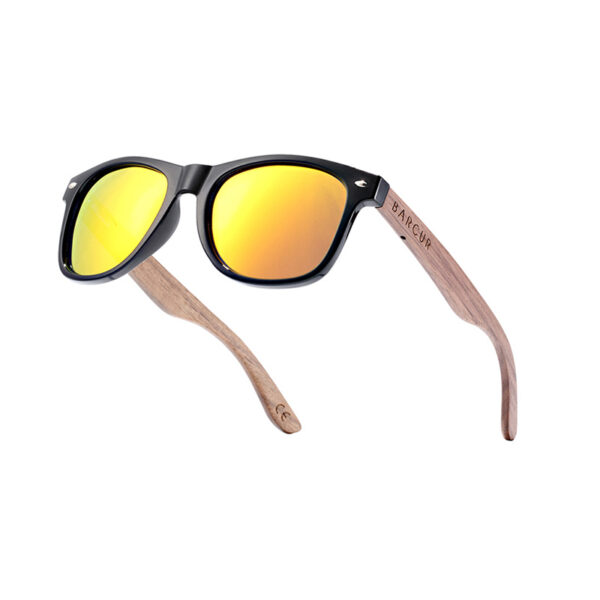 BARCUR - Γυαλιά Ηλίου Walnut Wayfarer Style Μαύρα με Πορτοκαλί Polarized Φακό (8700)