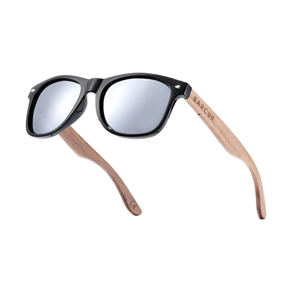 BARCUR - Γυαλιά Ηλίου Walnut Wayfarer Style Μαύρα με Ασημί Polarized Φακό (8700)