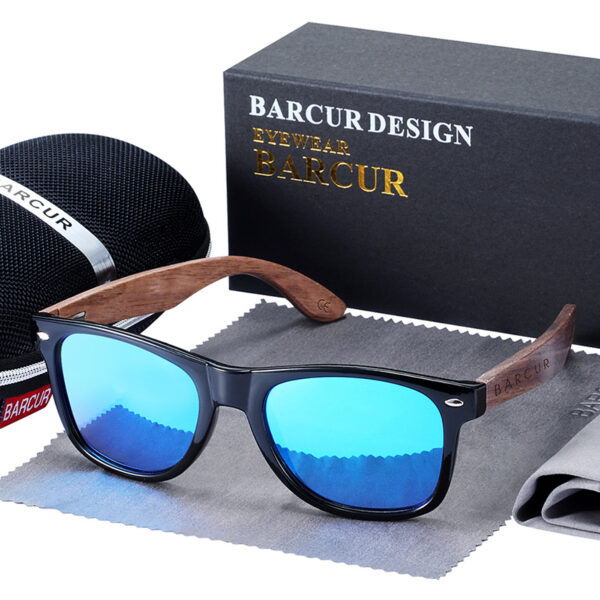 BARCUR - Γυαλιά Ηλίου Walnut Wayfarer Style Μαύρα με Sky Blue Polarized Φακό (8700)