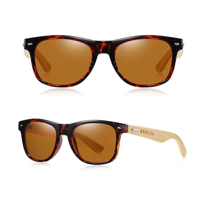 BARCUR - Γυαλιά Ηλίου Bamboo Wayfarer Style Leopard με Tea Polarized Φακό (4175)