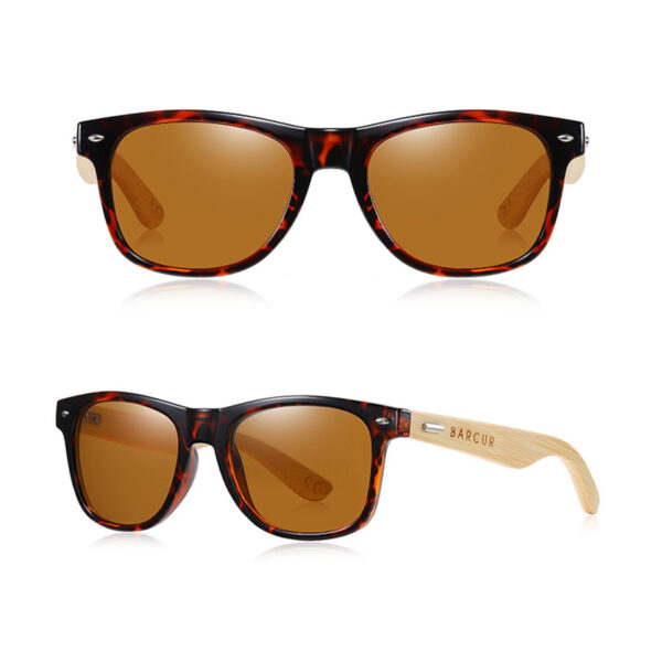 BARCUR - Γυαλιά Ηλίου Bamboo Wayfarer Style Leopard με Tea Polarized Φακό (4175)