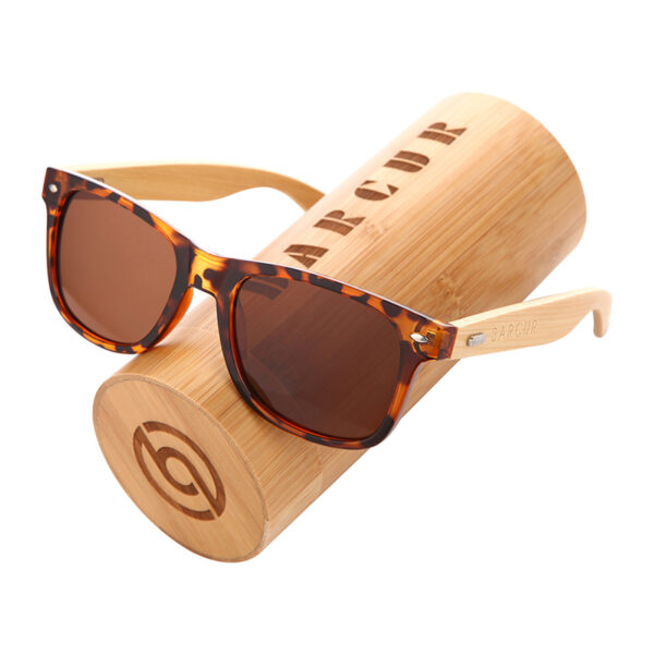 BARCUR - Γυαλιά Ηλίου Bamboo Wayfarer Style Leopard με Tea Polarized Φακό (4175)