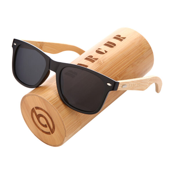 BARCUR - Γυαλιά Ηλίου Bamboo Wayfarer Style Μαύρα με Μαύρο Polarized Φακό (4175)