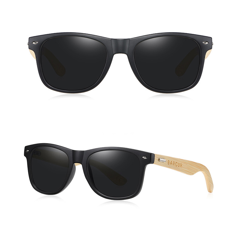 BARCUR - Γυαλιά Ηλίου Bamboo Wayfarer Style Μαύρα με Μαύρο Polarized Φακό (4175)