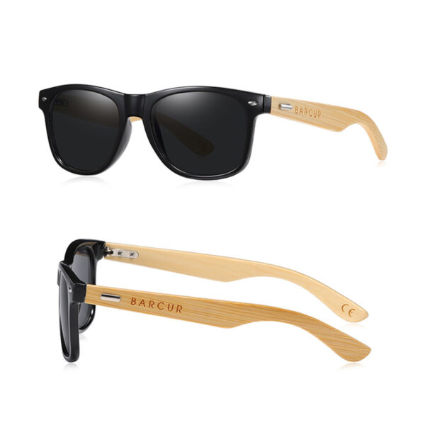 BARCUR - Γυαλιά Ηλίου Bamboo Wayfarer Style Μαύρα με Μαύρο Polarized Φακό (4175)