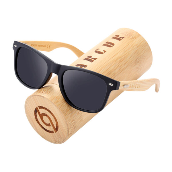 BARCUR - Γυαλιά Ηλίου Bamboo Wayfarer Style Μαύρα με Μαύρο Polarized Φακό (4175)