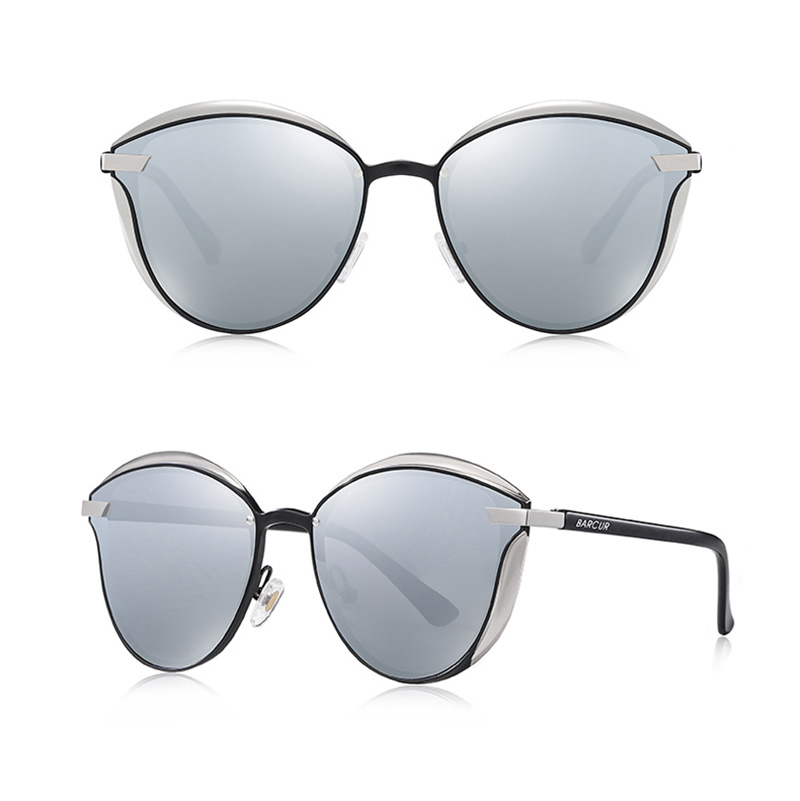 BARCUR - Γυαλιά Ηλίου Lifestyle Silver/Black Σκελετός & Ασημί Φακός Polarized (8705)