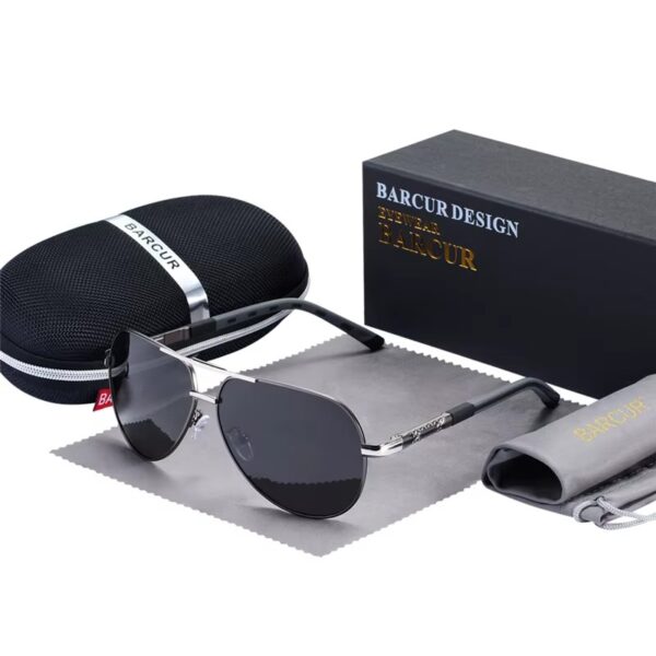 BARCUR - Γυαλιά Ηλίου Pilot Stainless Double Bridge Gun Σκελετός & Gray Φακός Polarized (8725)
