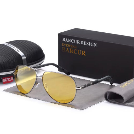 BARCUR - Γυαλιά Ηλίου Pilot Stainless Double Bridge Gun Σκελετός & Night Yellow Φακός Polarized (8725)