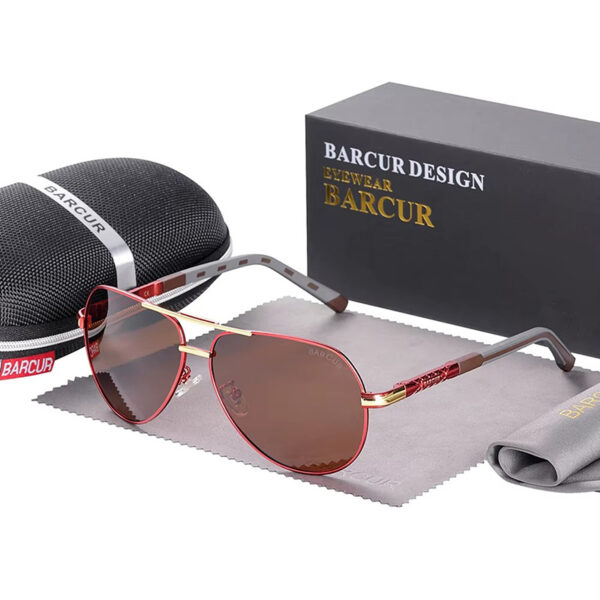 BARCUR - Γυαλιά Ηλίου Pilot Stainless Double Bridge Κόκκινος Σκελετός & Tea Φακός Polarized (8725)