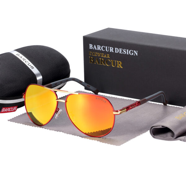 BARCUR - Γυαλιά Ηλίου Pilot Stainless Κόκκινος/Χρυσός Σκελετός & Πορτοκαλί Φακός Polarized (8768)