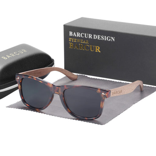 BARCUR - Γυαλιά Ηλίου Walnut Wayfarer Style Leopard με Black Polarized Φακό (8700)