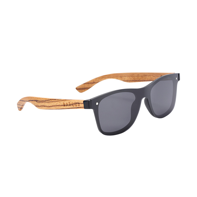 BARCUR - Γυαλιά Ηλίου Walnut Wayfarer Style Μαύρα Fullface με Black Polarized Φακό (4128)