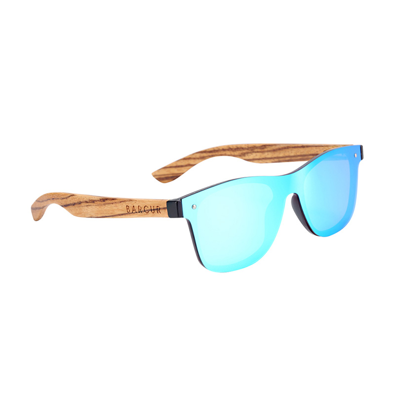 BARCUR - Γυαλιά Ηλίου Walnut Wayfarer Style Μαύρα Fullface με Blue Polarized Φακό (4128)