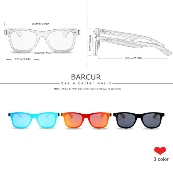 BARCUR - Γυαλιά Ηλίου Walnut Wayfarer Style Μαύρα Fullface με Blue Polarized Φακό (4128)