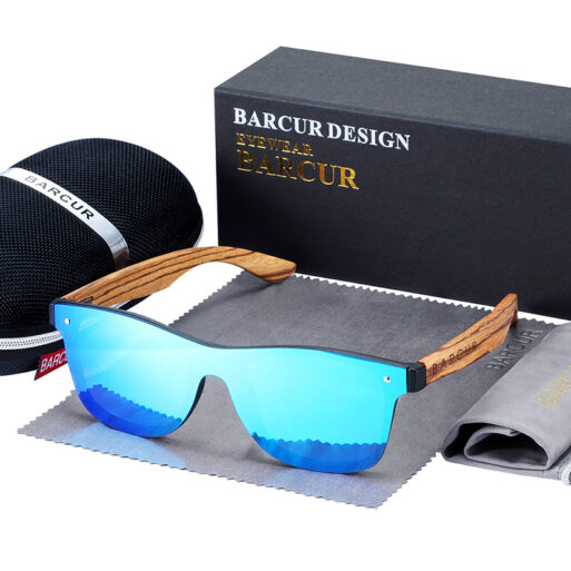 BARCUR - Γυαλιά Ηλίου Walnut Wayfarer Style Μαύρα Fullface με Blue Polarized Φακό (4128)