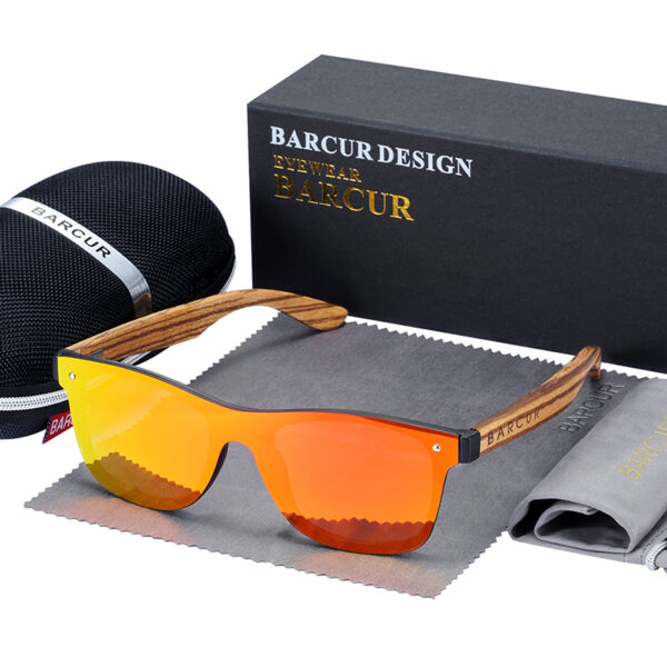 BARCUR - Γυαλιά Ηλίου Walnut Wayfarer Style Μαύρα Fullface με Orange Polarized Φακό (4128)