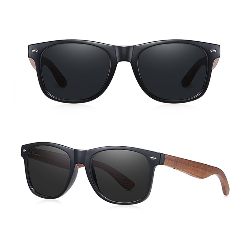 BARCUR - Γυαλιά Ηλίου Walnut Wayfarer Style Μαύρα Matte με Black Polarized Φακό (8700)