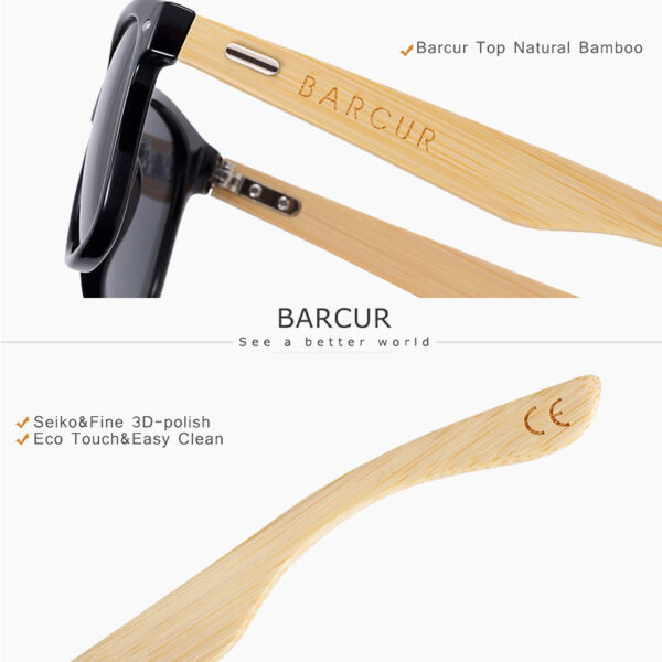 BARCUR - Γυαλιά Ηλίου Bamboo Wayfarer Style Μαύρα με Chameleon Polarized Φακό (4175)