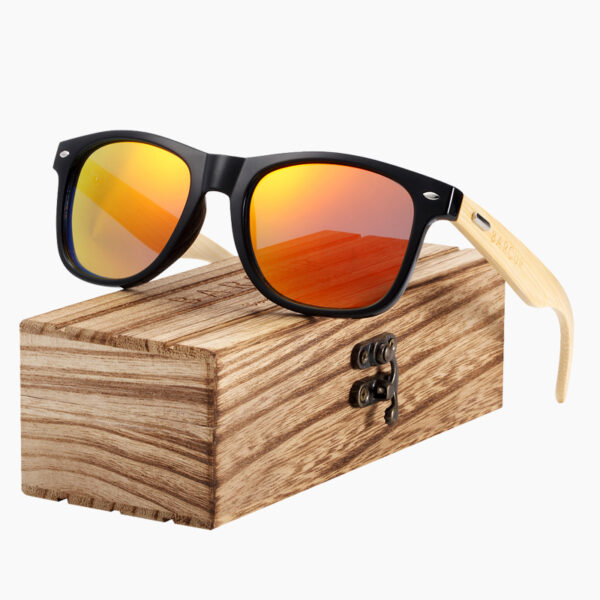 BARCUR - Γυαλιά Ηλίου Bamboo Wayfarer Style Μαύρα με Orange Polarized Φακό (4175)