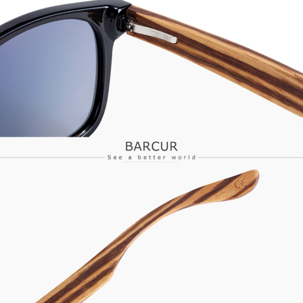 BARCUR - Γυαλιά Ηλίου Bamboo Zebrawood Wayfarer Style Μαύρα με Sky Blue Polarized Φακό (8720)