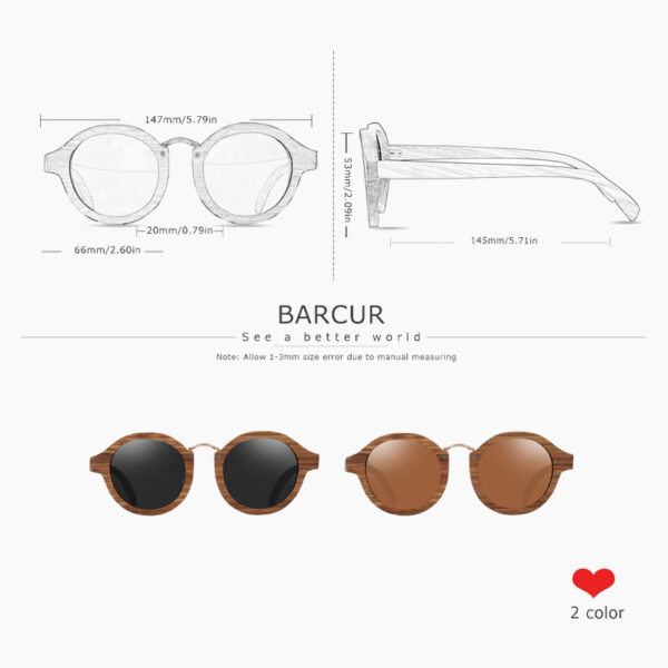 BARCUR - Γυαλιά Ηλίου Zebrawood Round Style με Tea Polarized Φακό (7104)
