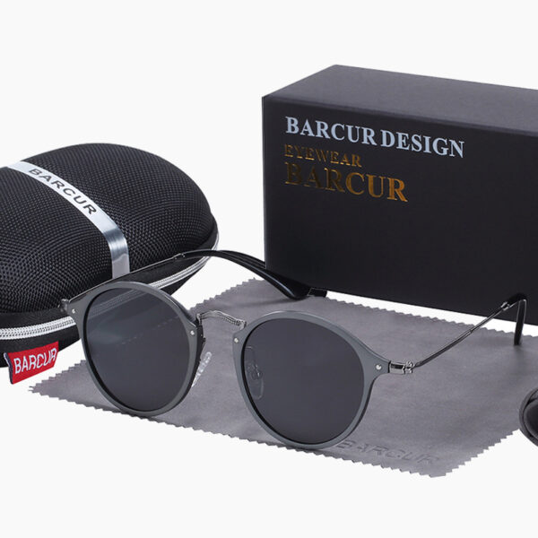 BARCUR - Γυαλιά Ηλίου Round Stainless Gun Σκελετός & Black Φακός Polarized (8575)
