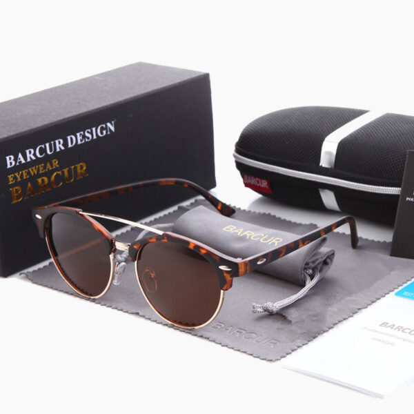 BARCUR - Γυαλιά Ηλίου Clubmaster Style Ταρταρούγα Σκελετό με Καφέ Polarized Φακό (4346)
