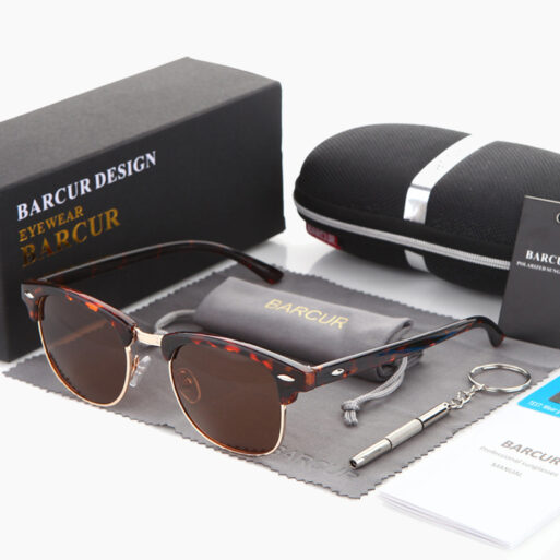 BARCUR - Γυαλιά Ηλίου Clubmaster Style Ταρταρούγα Σκελετό με Καφέ Polarized Φακό (3016)
