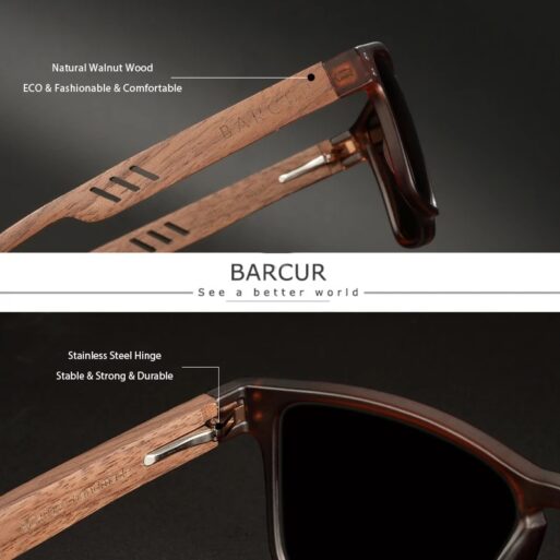BARCUR – Γυαλιά Ηλίου Walnut Square Style Μαύρα με Black Polarized Φακό (4018)