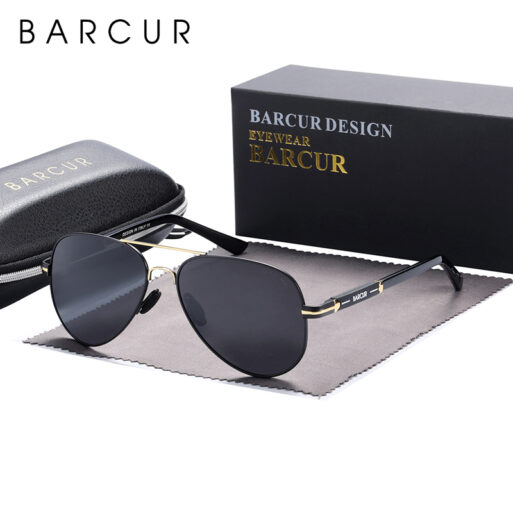 BARCUR – Γυαλιά Ηλίου Pilot Stainless Μαύρος/Χρυσός Σκελετός & Grey Φακός Polarized (8721)