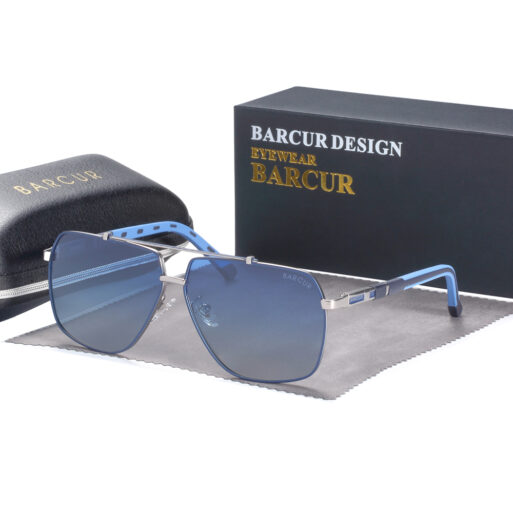 BARCUR – Γυαλιά Ηλίου Pilot Stainless Μπλέ/Ασημί Σκελετός & Ημιδιάφανος Μπλε Φακός Polarized (8769)