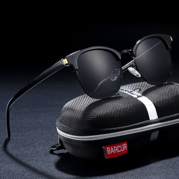 BARCUR – Γυαλιά Ηλίου Clubmaster Style Μαύρο Σκελετό με Μαύρο Polarized Φακό (3017)